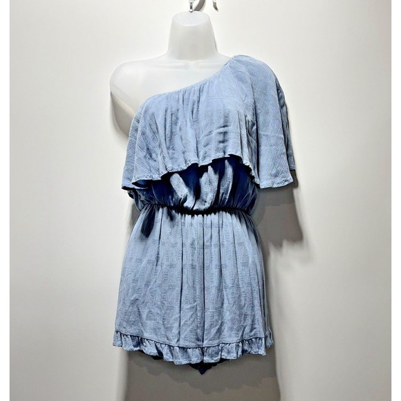 altar'd state Romper Womens Size Small Blue Lined One Shoulder Ruffled Trim - Picture 1 of 10